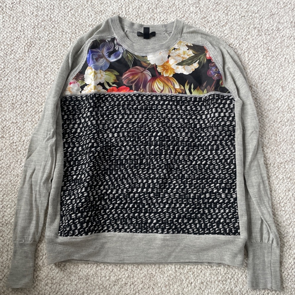 J Crew floral and tweed crew neck sweater Size medium